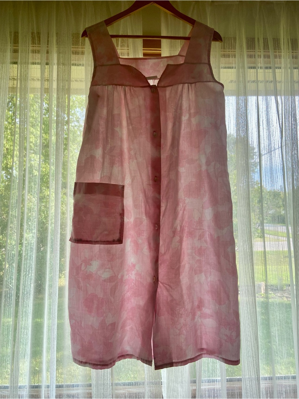 Vintage Cotton Blend Grandma Nightgown Pink White Floral Striped Medium Large
